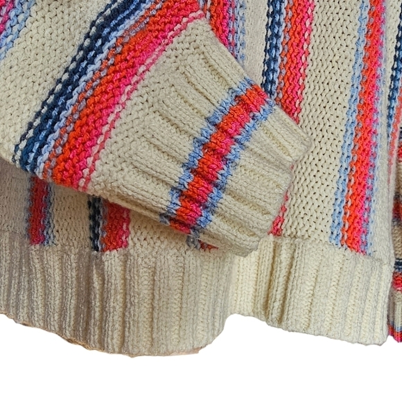 HEM & THREAD Women's Soft Oversized Cream Striped Pullover Knit Sweater - Picture 5 of 13